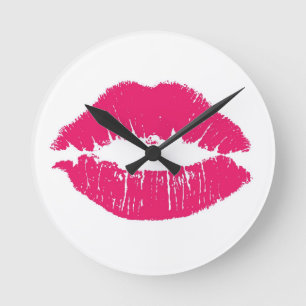 Pink-Lippenuhr Runde Wanduhr