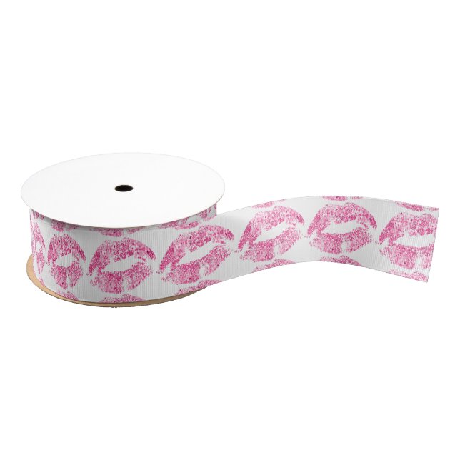 Pink Lips Glitzer Pattern Ripsband (Spule)