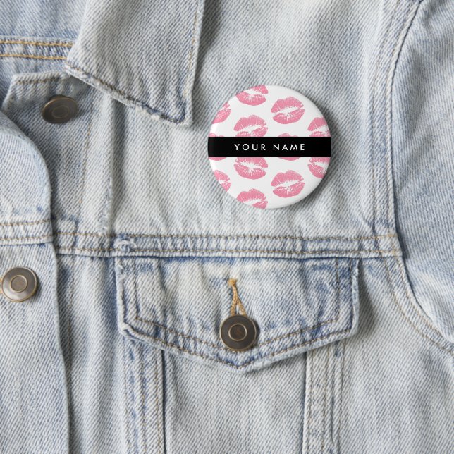 Pink Lips, Kiss, Lipstick, Ihr Name, Personalisier Button (Beispiel)