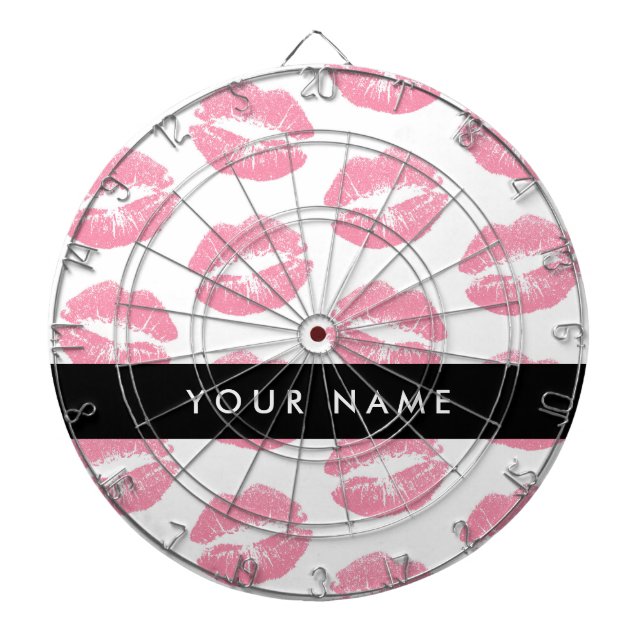 Pink Lips, Kiss, Lipstick, Ihr Name, Personalisier Dartscheibe (vorne)
