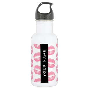Pink Lips, Kiss, Lipstick, Ihr Name, Personalisier Edelstahlflasche