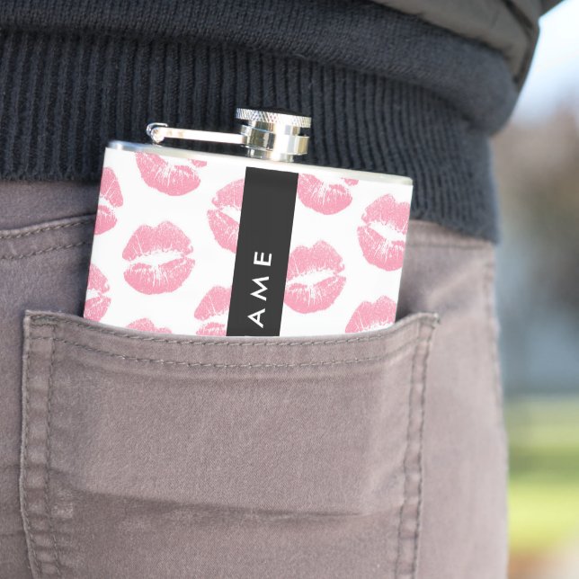 Pink Lips, Kiss, Lipstick, Ihr Name, Personalisier Flachmann (Beispiel)