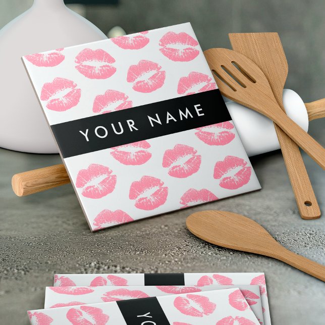 Pink Lips, Kiss, Lipstick, Ihr Name, Personalisier Fliese (Von Creator hochgeladen)