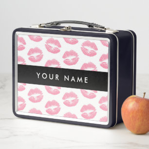 Pink Lips, Kiss, Lipstick, Ihr Name, Personalisier Metall Brotdose