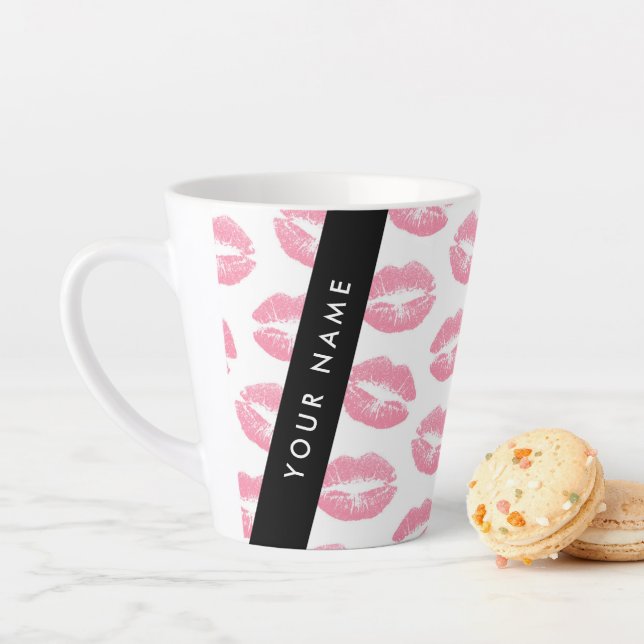 Pink Lips, Kiss, Lipstick, Ihr Name, Personalisier Milchtasse (Beispiel)