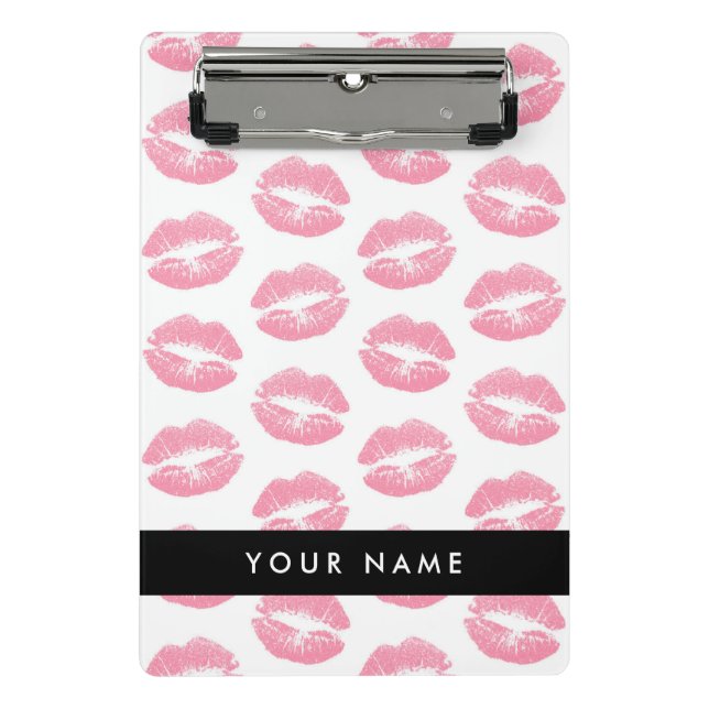 Pink Lips, Kiss, Lipstick, Ihr Name, Personalisier Mini Klemmbrett (Vorderseite)