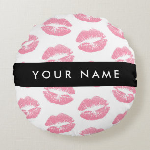 Pink Lips, Kiss, Lipstick, Ihr Name, Personalisier Rundes Kissen