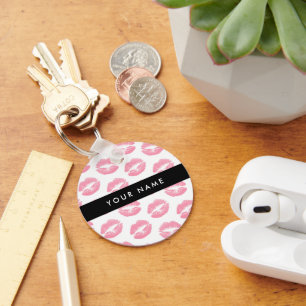 Pink Lips, Kiss, Lipstick, Ihr Name, Personalisier Schlüsselanhänger
