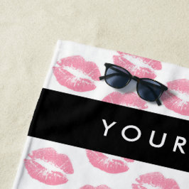 Pink Lips, Kiss, Lipstick, Ihr Name, Personalisier Strandtuch