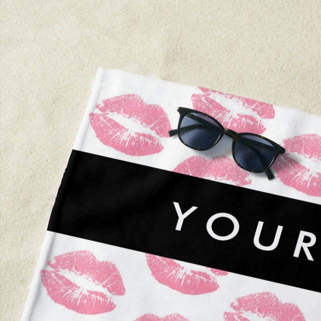 Pink Lips, Kiss, Lipstick, Ihr Name, Personalisier Strandtuch (Beispiel)