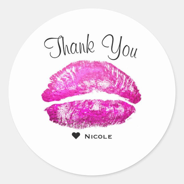 Pink Lips Kiss Makeup Beauty Glam Chic Custom Runder Aufkleber (Vorderseite)