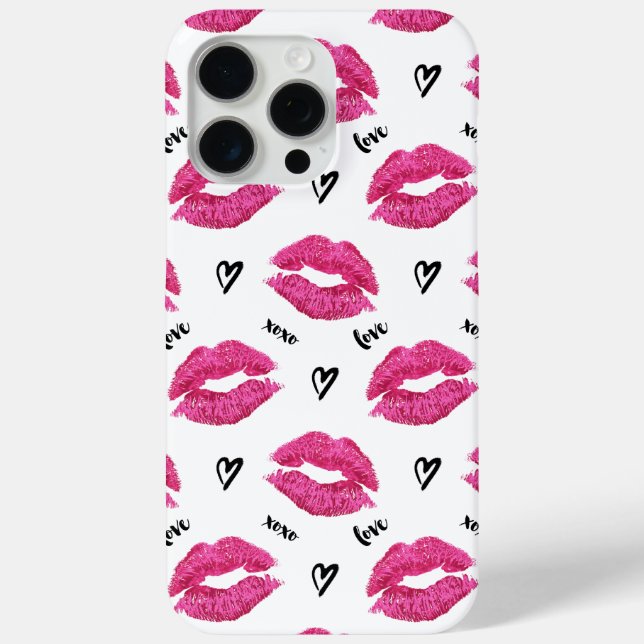 Pink Lipstick Kisses und Herz Case-Mate iPhone Hülle (Rückseite)