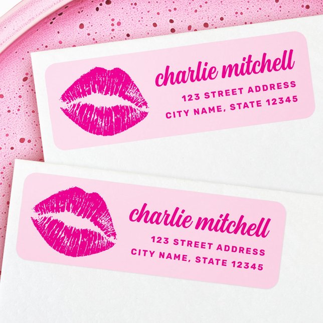 Pink lipstick mark retro return address (Pink lipstick mark retro return address label)