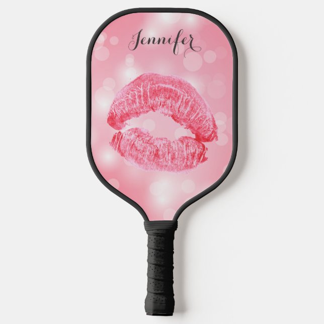 Pink Lipstick Personalisiert Pickleball Paddel Pickleball Schläger (Rückseite)