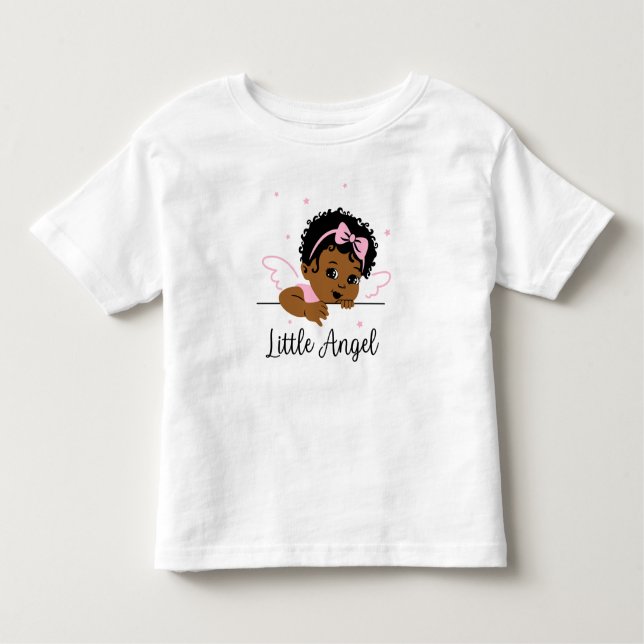 Pink Little Angel Wings African American Baby Girl Kleinkind T-shirt (Vorderseite)
