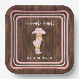 Pink Little Baby Cowgirl Western Babydusche Pappteller