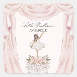 Pink Little Ballerina Baby Dusche oder Geburtstag Quadratischer Aufkleber