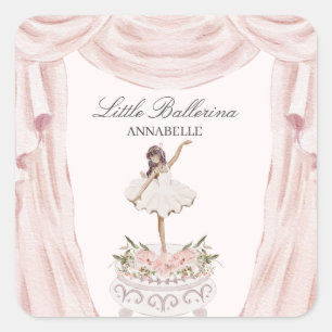 Pink Little Ballerina Baby Dusche oder Geburtstag Quadratischer Aufkleber