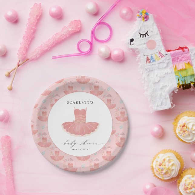 Pink Little Ballerina Tutu Baby Girl Babydusche Pappteller (Party)