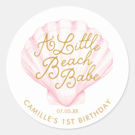 Pink Little Beach Babe Geburtstag Runder Aufkleber
