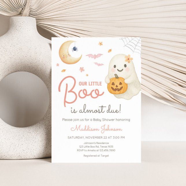 Pink Little Boo Baby Dusche Einladung (Pink Little Boo Halloween Baby Shower Invitation)