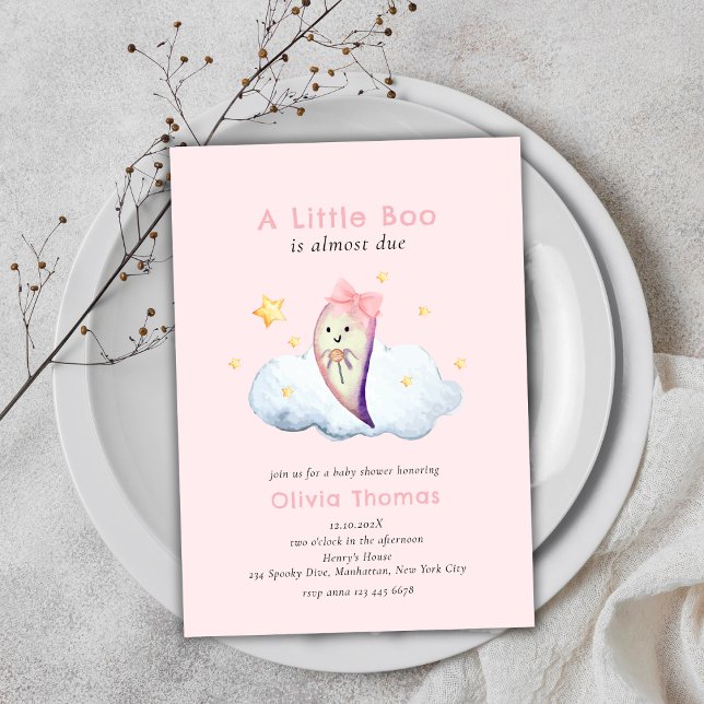 Pink Little Boo Bow Ghost Girl Babydusche Einladung (Pink Little Boo Bow Ghost Girl Baby Shower Invitation)