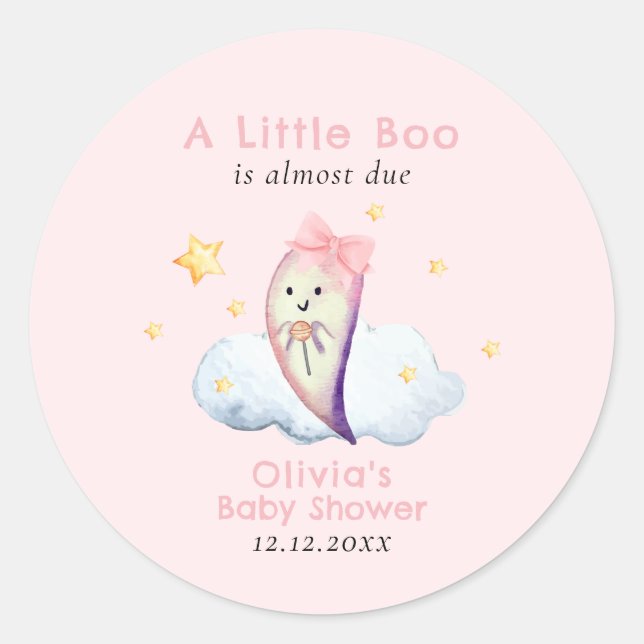 Pink Little Boo Bow Ghost Girl Babydusche Runder Aufkleber (Vorderseite)