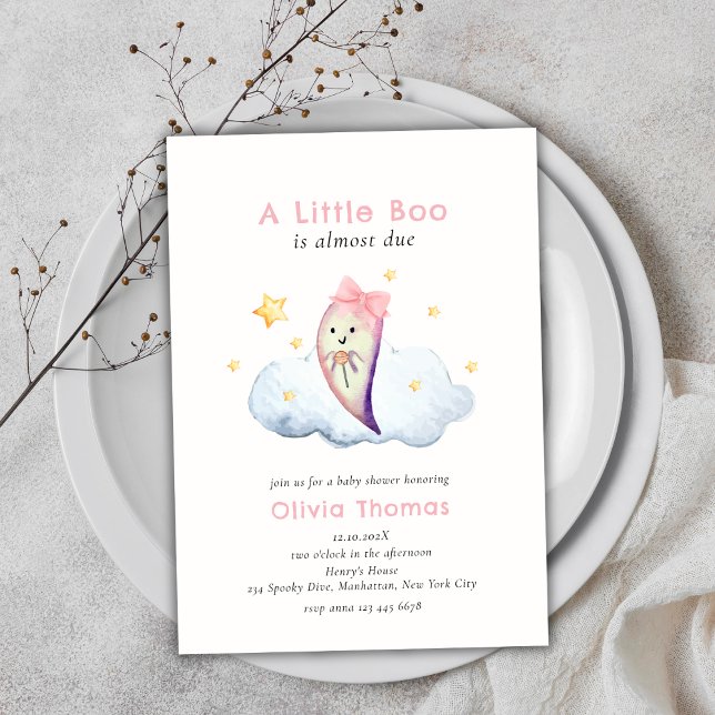 Pink Little Boo Bow Ghost Halloween Kinderdusche Einladung (Pink Little Boo Bow Ghost Halloween Baby Shower Invitation)