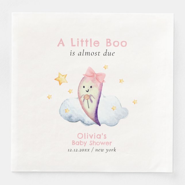 Pink Little Boo Bow Ghost Halloween Kinderdusche Serviette (Vorderseite)