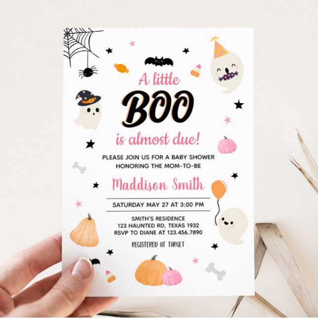 Pink Little Boo Ghost Baby Dusche Einladung (Cute A Little Boo Ghost Baby Shower Invitation)