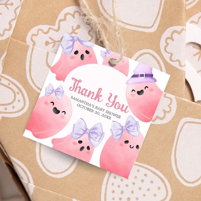 Pink Little Boo Halloween Baby Showplatz Geschenkanhänger (Girl Little Boo Halloween Baby Shower Favor Tags)