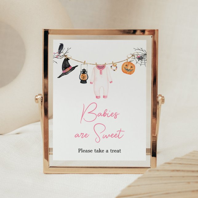 Pink Little Boo Halloween Babys sind süß Poster (Halloween Baby Clothes Baby Shower Babies are Sweet Sign)