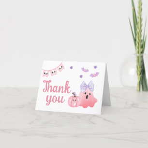 Pink Little Boo Halloween Kinderdusche Dankeskarte