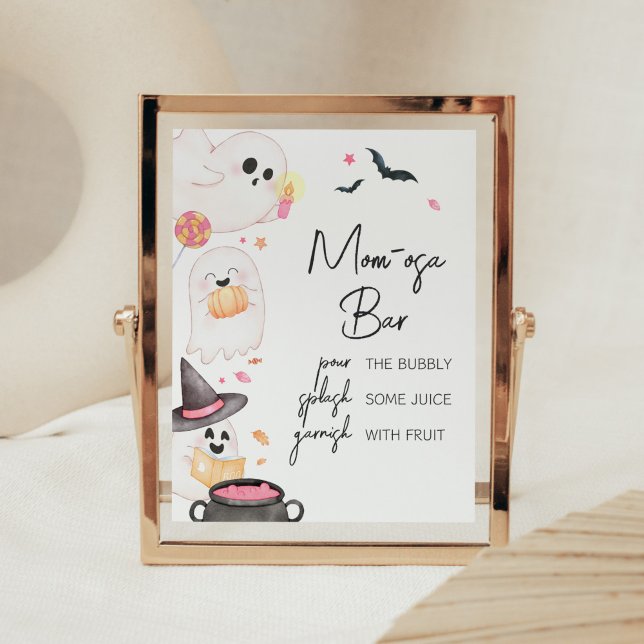 Pink Little Boo Halloween Mama Osa Bar Poster (Pink Little Boo Baby Shower Mom Osa Bar Sign)