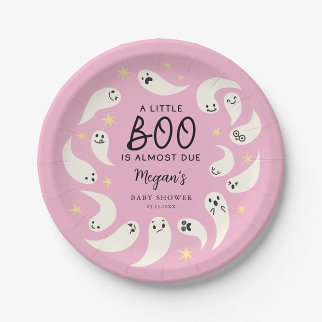 Pink Little Boo October Babydusche Pappteller (Vorderseite)