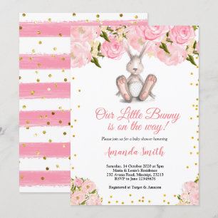 Pink Little Bunny Gold Baby Dusche Einladung