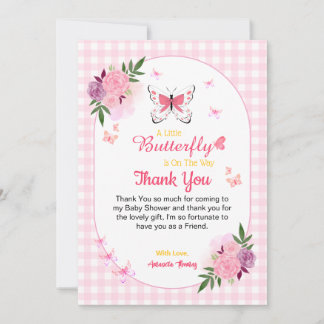 Pink Little Butterfly Baby Shower Thank You Cards  Dankeskarte
