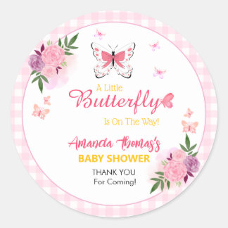 Pink Little Butterfly Baby Shower Thank You  Runder Aufkleber