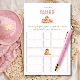 Pink Little Cowgirl Baby Girl Shower Bingo Game