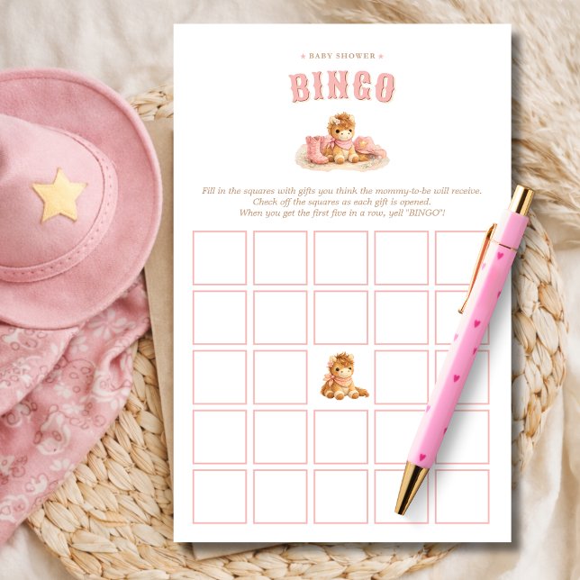 Pink Little Cowgirl Baby Girl Shower Bingo Game (Von Creator hochgeladen)