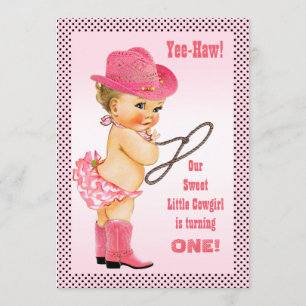 Pink Little Cowgirl Polka Dots 1st Geburtstag Einladung