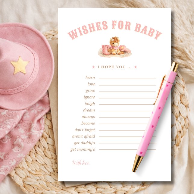 Pink Little Cowgirl Wishes For Babies Advice Card (Von Creator hochgeladen)