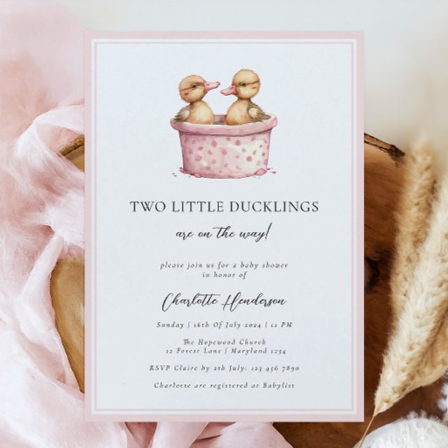 Pink Little Ducklings Girl Twin Baby Dusche Einladung (Von Creator hochgeladen)