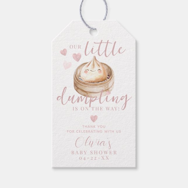 Pink Little Dumpling Girl Babydusche Danke Geschenkanhänger (Vorderseite)