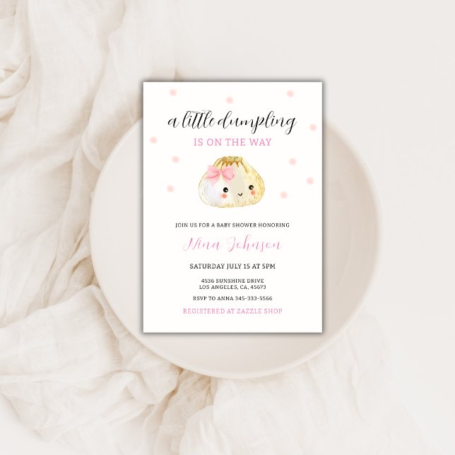 Pink Little Dumpling ist auf dem Weg Babydusche Einladung (Pink Little Dumpling Is On The Way Baby Shower Invitation)