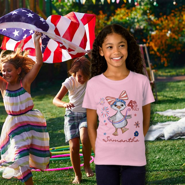 Pink Little Girl Albern Gänse 4. Juli T-Shirt (Pink Little Girl Silly Goose 4th of July T-Shirt)