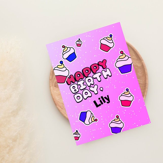 PInk Little Girl Cupcake Geburtstagsgrüße Karte (Von Creator hochgeladen)