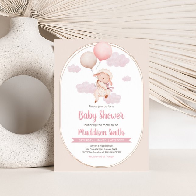 Pink Little Lamb Baby Shower Einladung (Lamb Baby Shower Invitation)