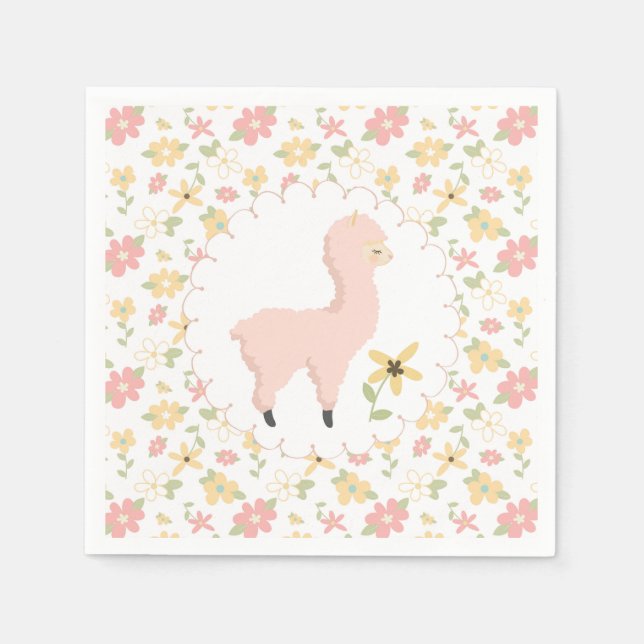 Pink Little Llama Paper Napkin Serviette (Vorderseite)