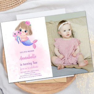 Pink Little Mermaid Geburtstag Einladung mit Foto